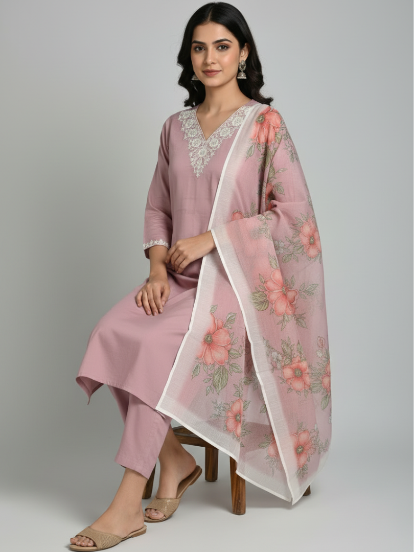 Dusty Rose rayon slub 3-piece suit set image 5