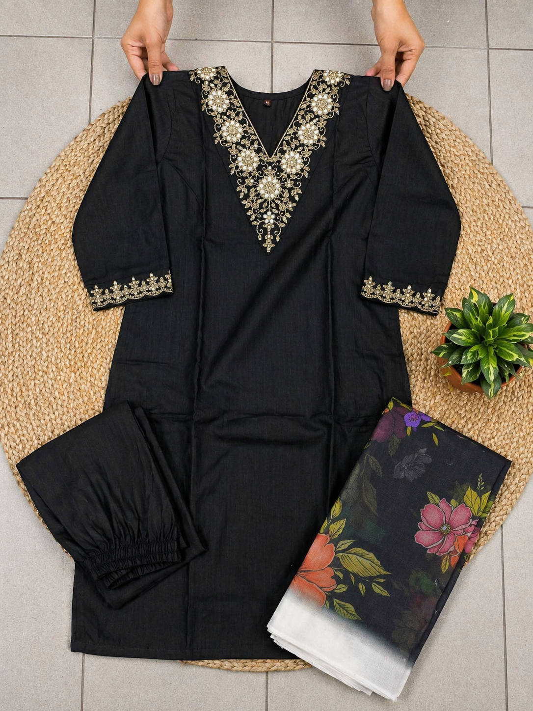 Black 2 rayon slub 3-piece suit set image 7