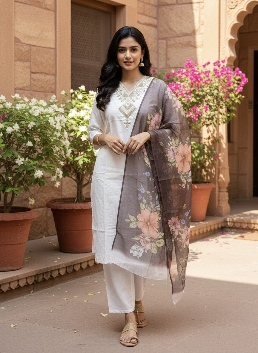 Ivory rayon slub 3-piece suit set image 4
