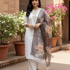 Ivory rayon slub 3-piece suit set image 4