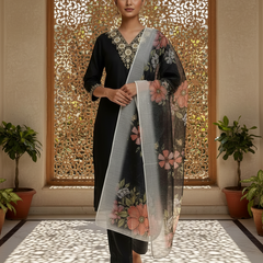 Black 2 rayon slub 3-piece suit set image 2