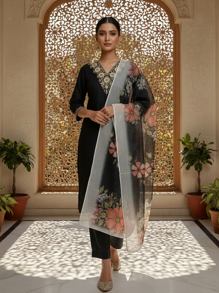 Black 2 rayon slub 3-piece suit set image 2