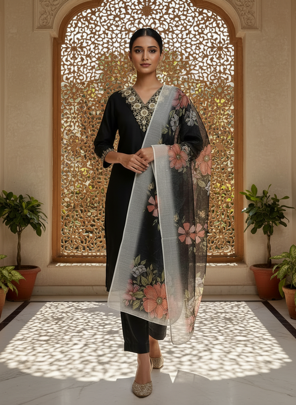 Black 2 rayon slub 3-piece suit set image 2