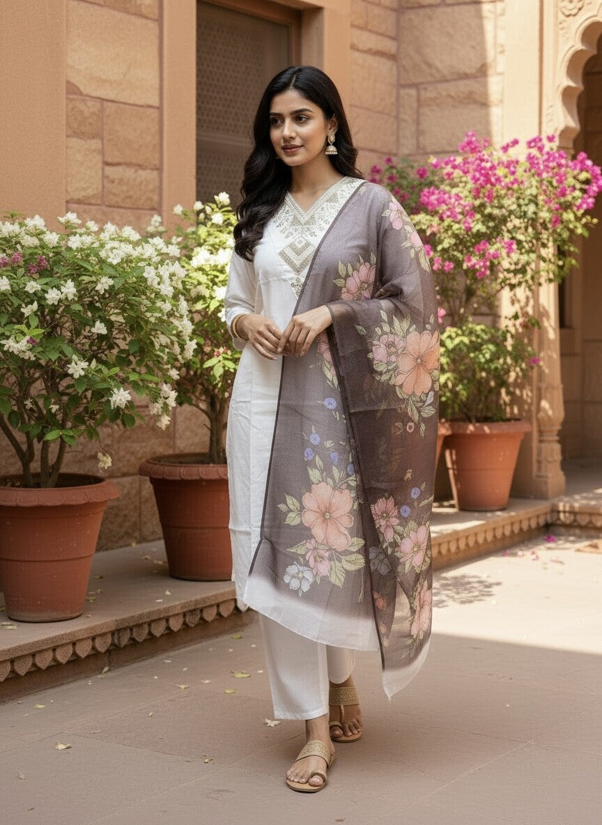 Ivory rayon slub 3-piece suit set image 2