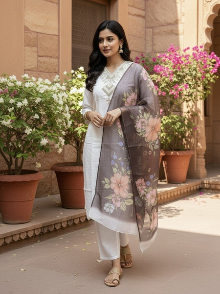 Ivory rayon slub 3-piece suit set image 2