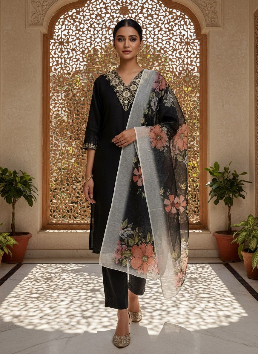 Black 2 rayon slub 3-piece suit set image 5