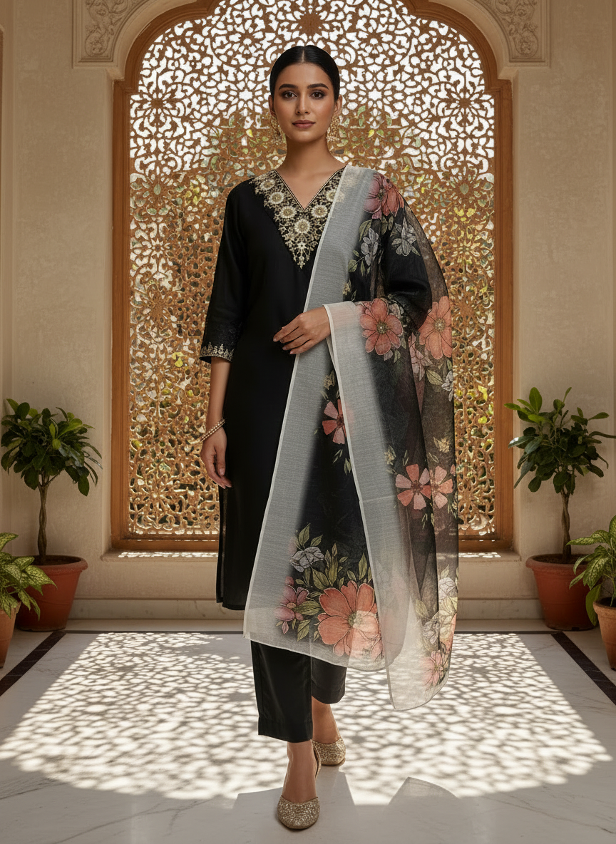 Black 2 rayon slub 3-piece suit set image 6