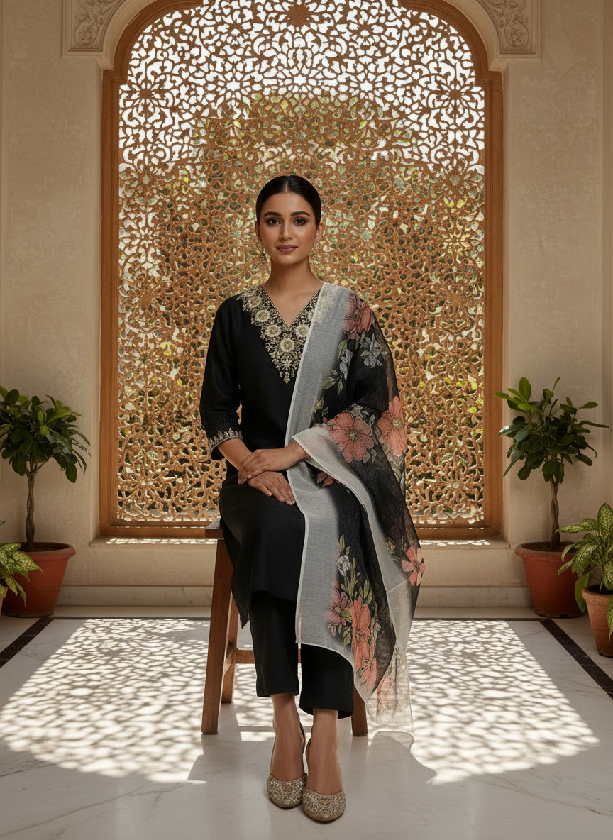 Black 2 rayon slub 3-piece suit set image 4