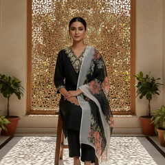 Black 2 rayon slub 3-piece suit set image 4