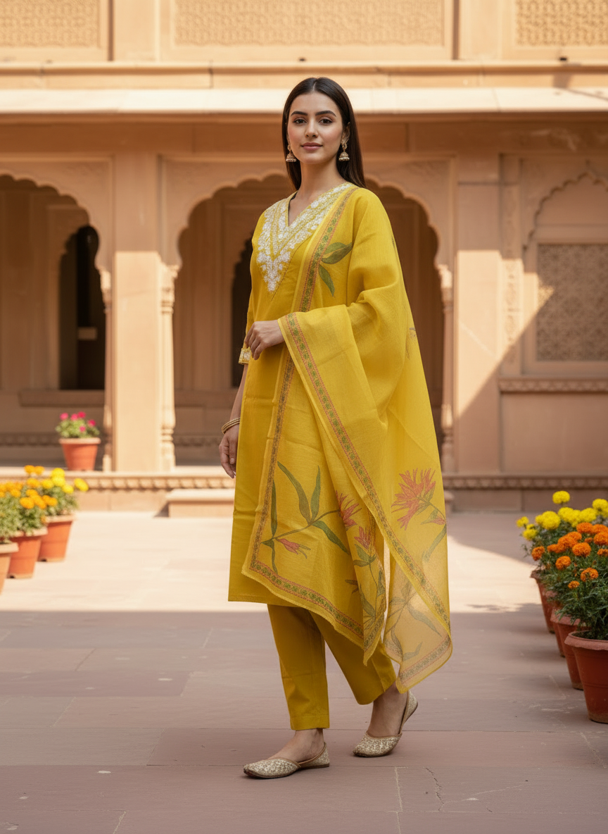 Sunshine Yellow rayon slub 3-piece suit set image 2