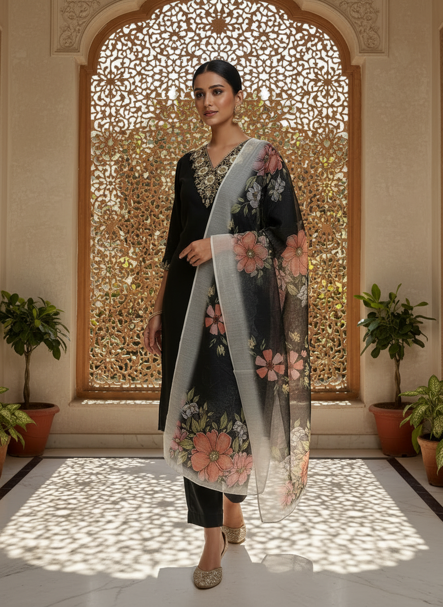 Black 2 rayon slub 3-piece suit set image 3