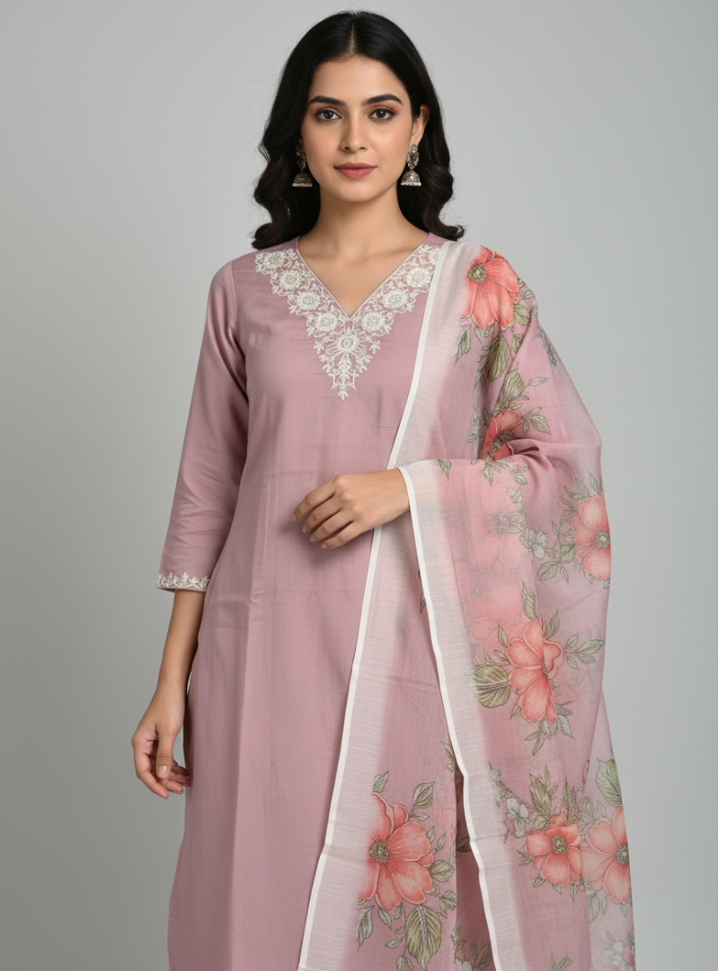 Dusty Rose rayon slub 3-piece suit set image 4