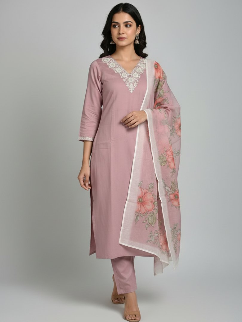 Dusty Rose rayon slub 3-piece suit set image 3