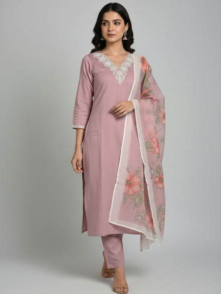 Dusty Rose rayon slub 3-piece suit set image 3