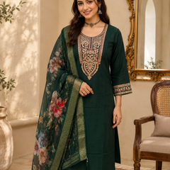 Bottle Green Roman silk kurta set image 6