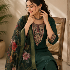 Bottle Green Roman silk kurta set image 4