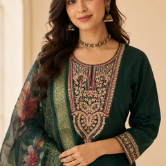 Bottle Green Roman silk kurta set image 5