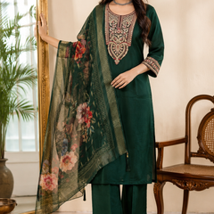 Bottle Green Roman silk kurta set image 3