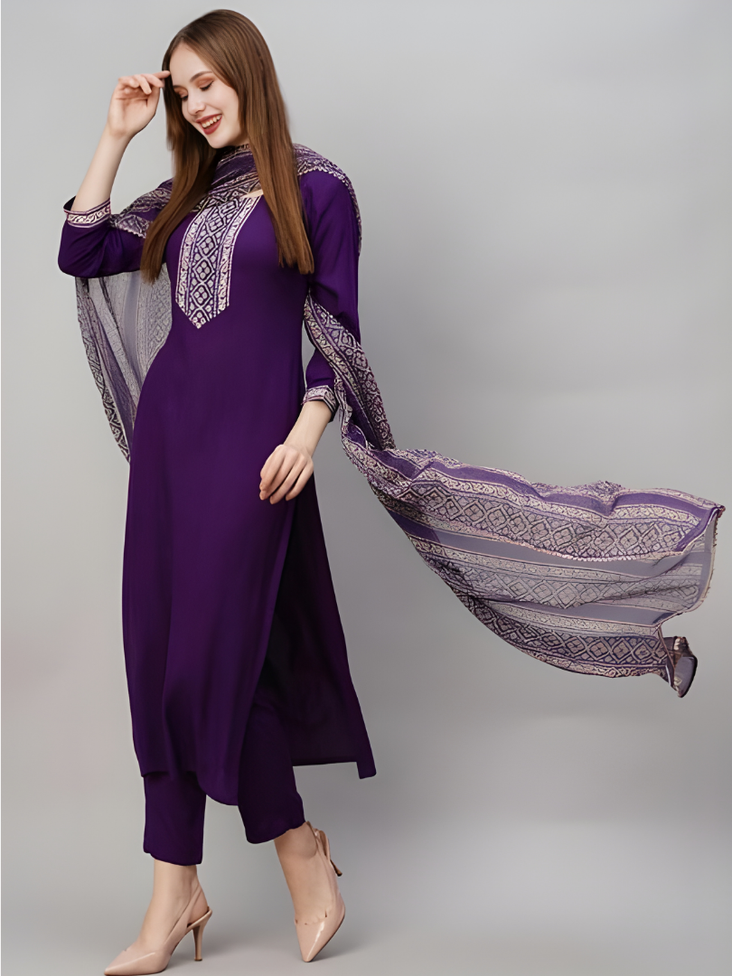Royal Purple rayon slub 3-piece suit set image 2