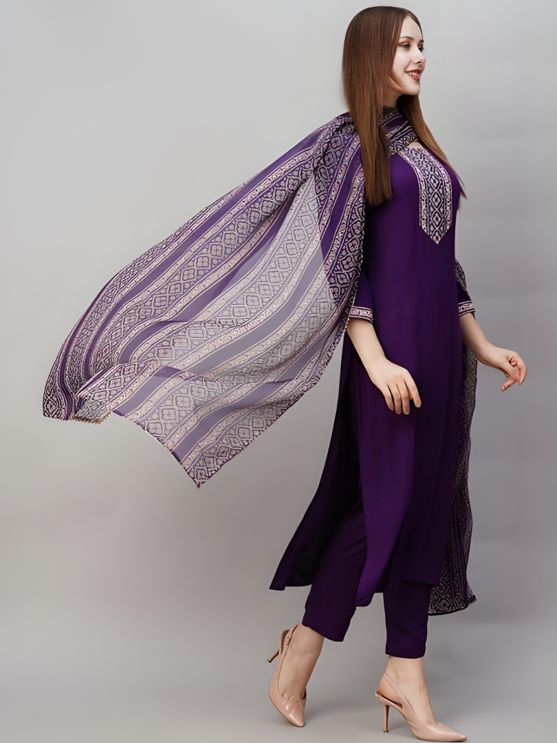 Royal Purple rayon slub 3-piece suit set image 3