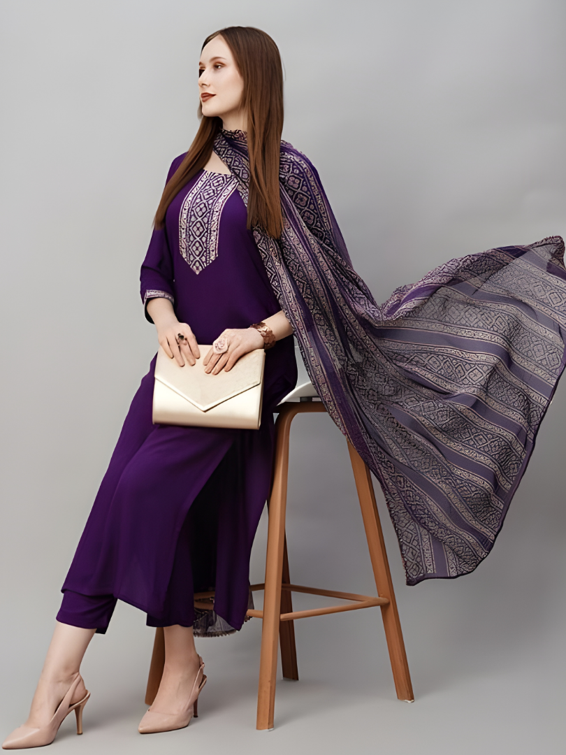 Royal Purple rayon slub 3-piece suit set image 4