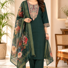 Bottle Green Roman silk kurta set image 2