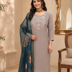 Taupe Grey Roman silk kurta set image 6