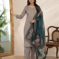 Taupe Grey Roman silk kurta set image 3