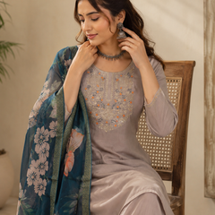 Taupe Grey Roman silk kurta set image 4