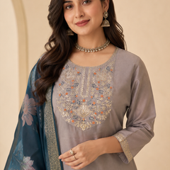 Taupe Grey Roman silk kurta set image 5