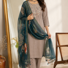 Taupe Grey Roman silk kurta set image 2