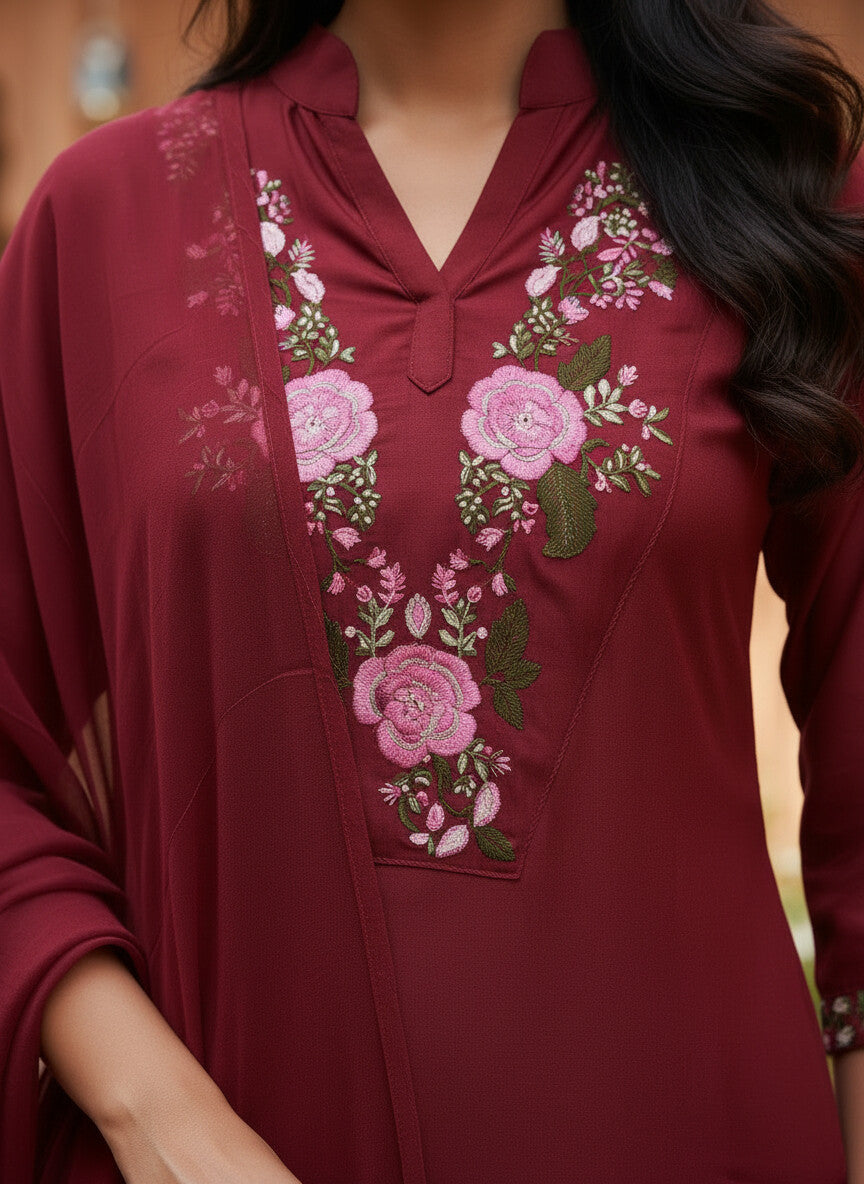 Deep Red rayon slub 3-piece suit set image 2