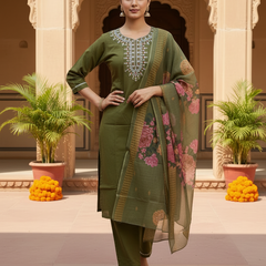 Olive Green rayon slub 3-piece suit set image 2