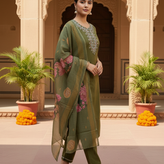 Olive Green rayon slub 3-piece suit set image 6