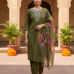 Olive Green rayon slub 3-piece suit set image 5