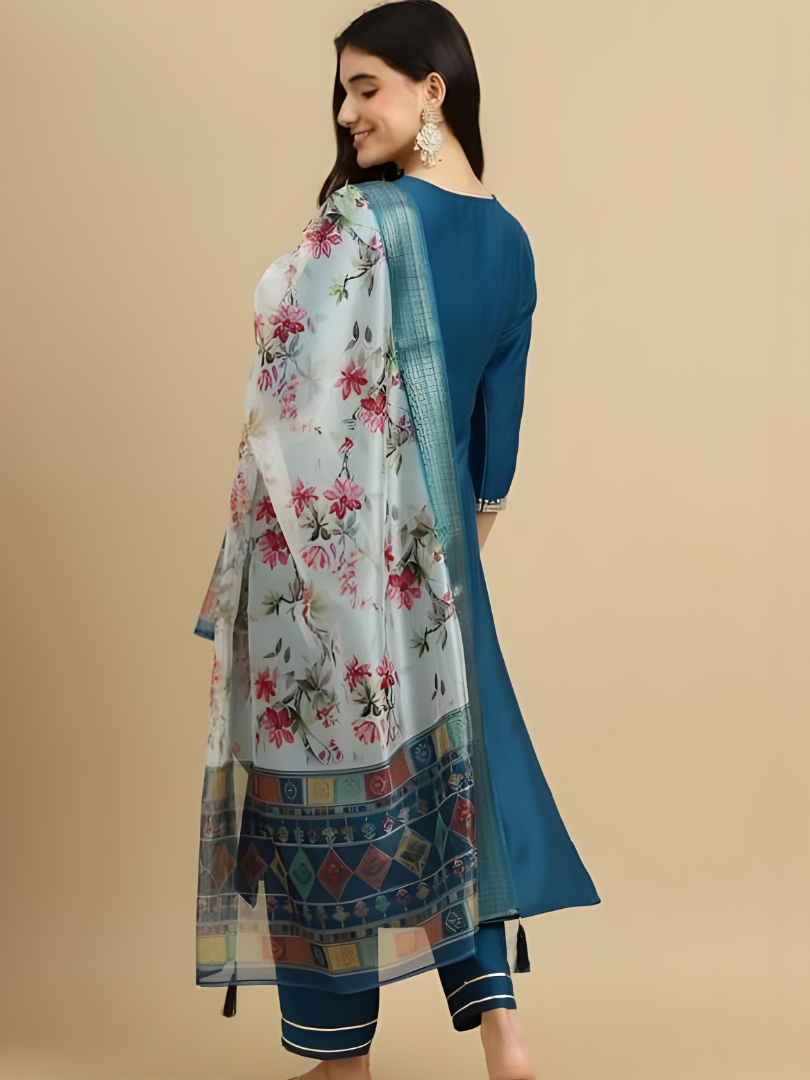 Peacock Blue 2 rayon slub 3-piece suit set image 4