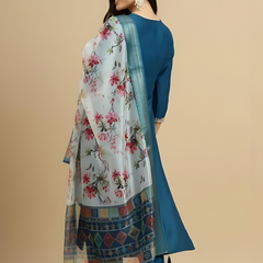 Peacock Blue 2 rayon slub 3-piece suit set image 4