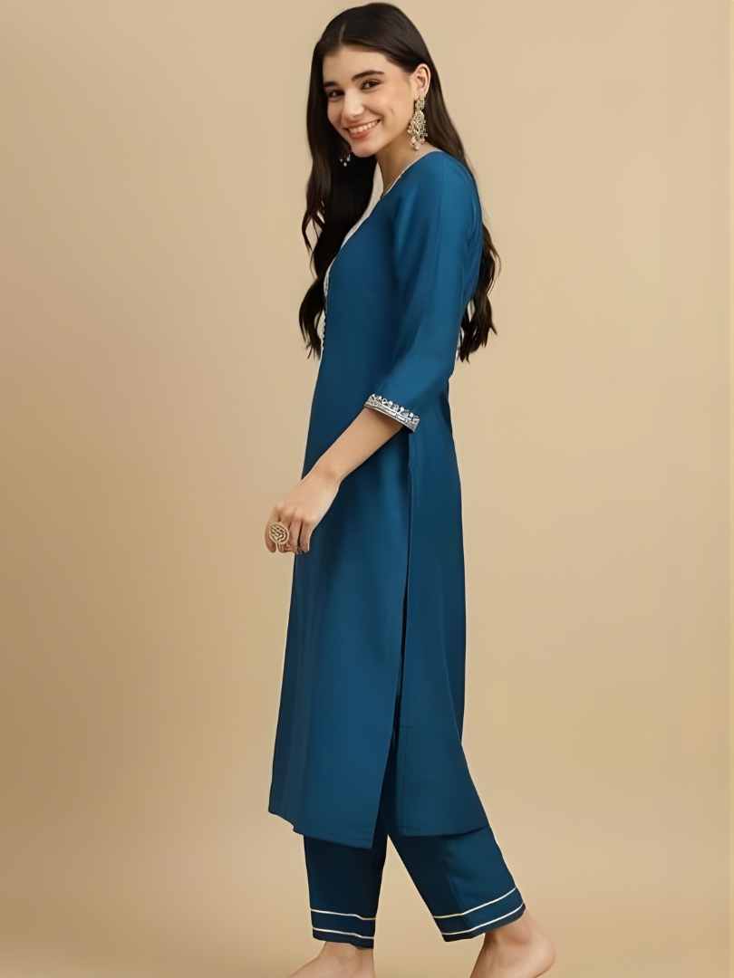 Peacock Blue 2 rayon slub 3-piece suit set image 5