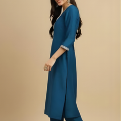 Peacock Blue 2 rayon slub 3-piece suit set image 5