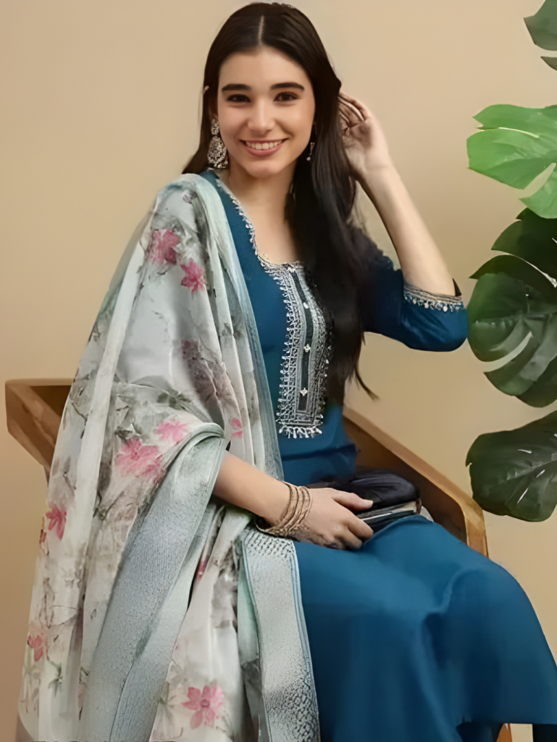 Peacock Blue 2 rayon slub 3-piece suit set image 3