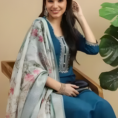 Peacock Blue 2 rayon slub 3-piece suit set image 3