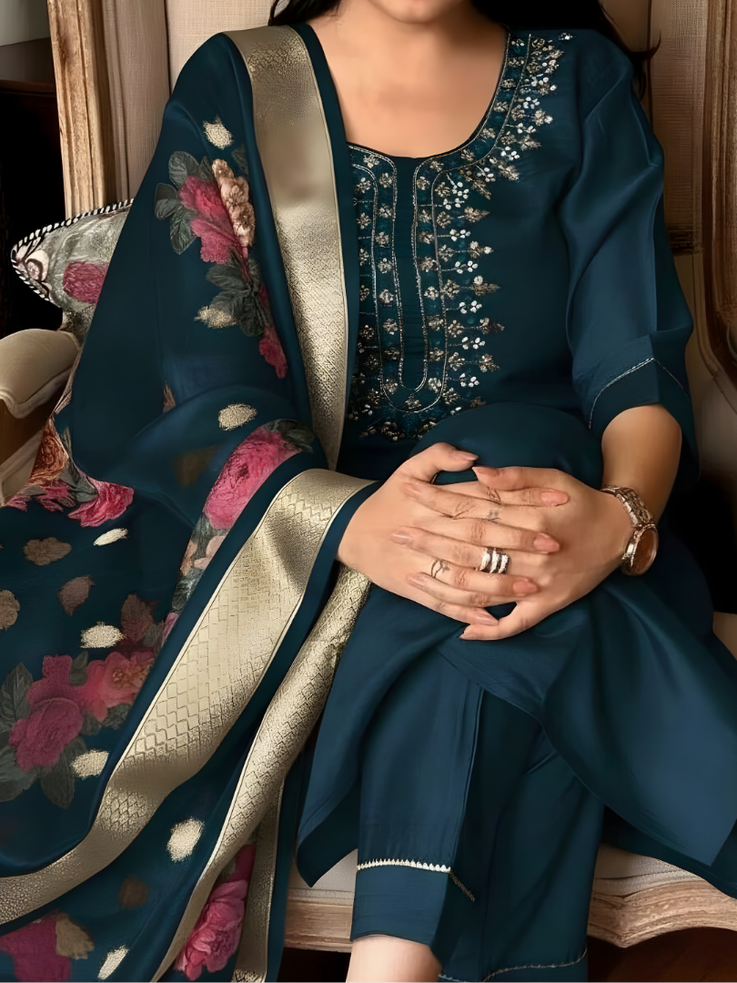 Deep Teal rayon slub 3-piece suit set image 4