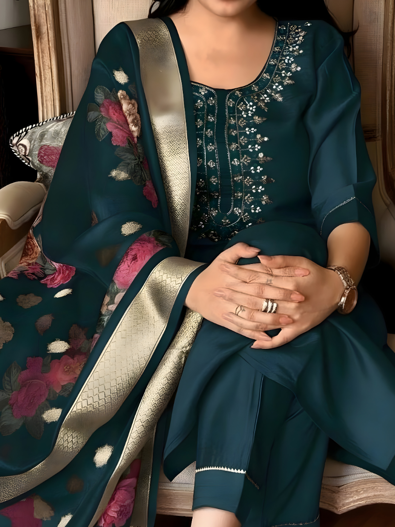 Deep Teal rayon slub 3-piece suit set image 6