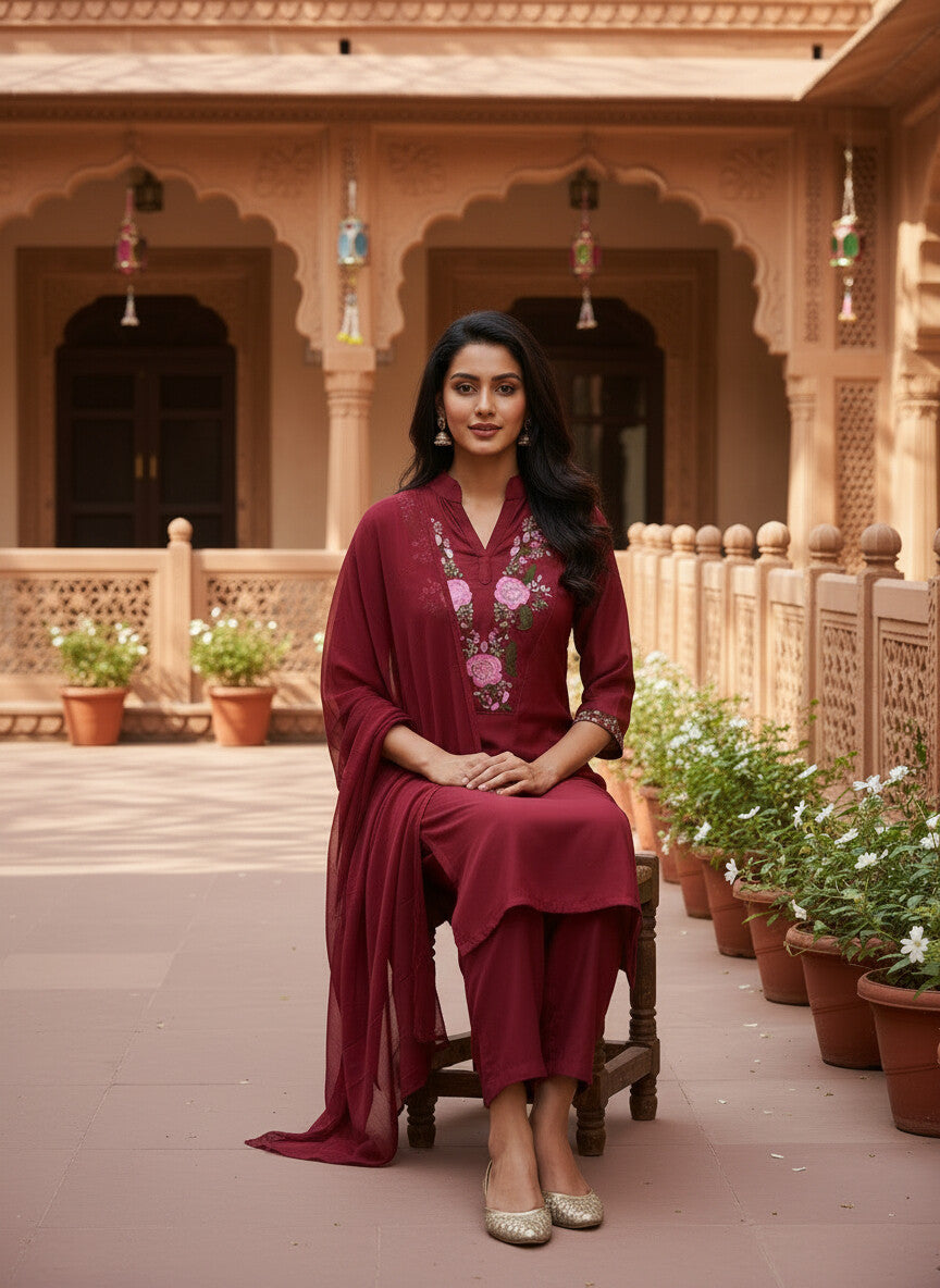 Deep Red rayon slub 3-piece suit set image 4