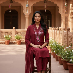 Deep Red rayon slub 3-piece suit set image 4