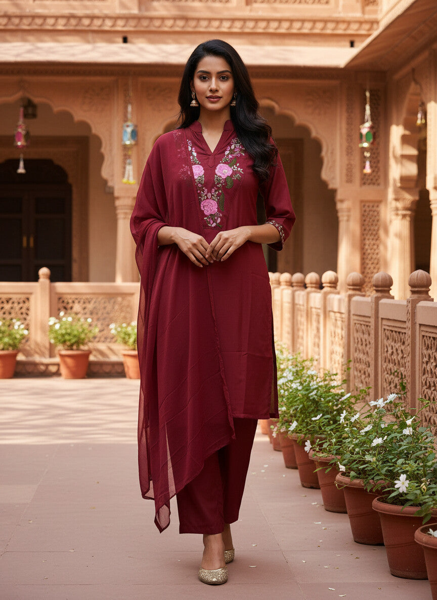 Deep Red rayon slub 3-piece suit set image 5
