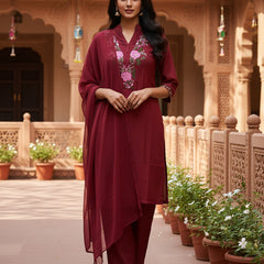 Deep Red rayon slub 3-piece suit set image 5