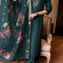 Deep Teal rayon slub 3-piece suit set image 3