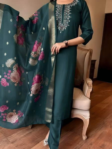 Deep Teal rayon slub 3-piece suit set image 3