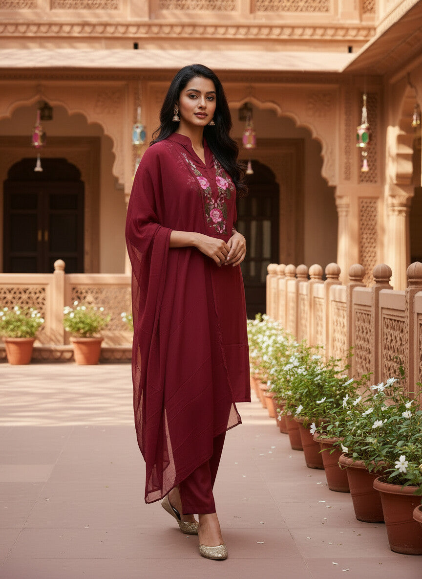 Deep Red rayon slub 3-piece suit set image 6